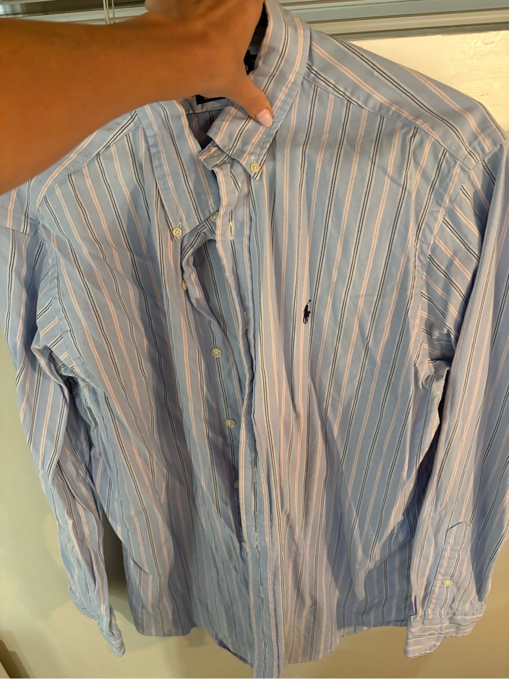 Ralph Lauren Blue and White Striped Button-Down Shirt